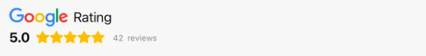 A white background with a Google rating logo showing results 5 on google reviews